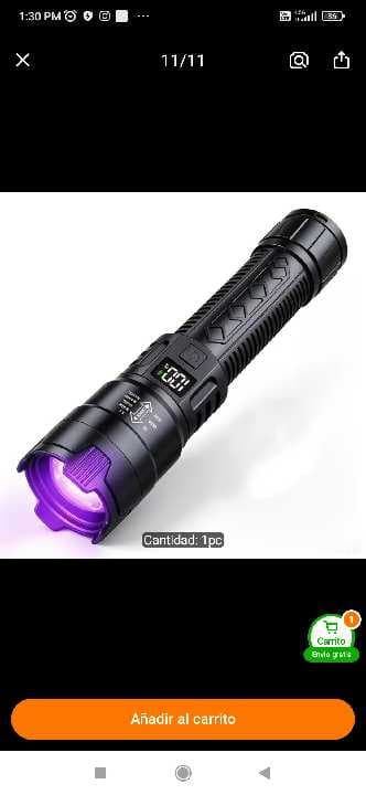 Linterna UV 395Nm detector orina mascotas