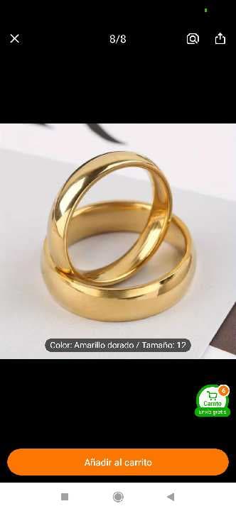 2 Anillo acero inoxidable lizo dorado/homre