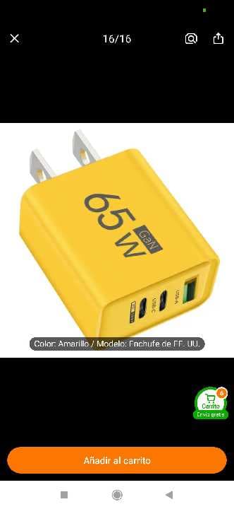 Cargador usb 65w carga rapida tipo c