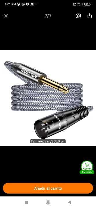 Cable de audio TS a XRL 3M